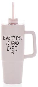 EVERY DEJ IS GUD DEJ - růžový cestovní hrnek s průhledným víčkem 900 ml
