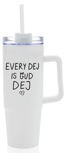 EVERY DEJ IS GUD DEJ - bílý cestovní hrnek s průhledným víčkem 900 ml