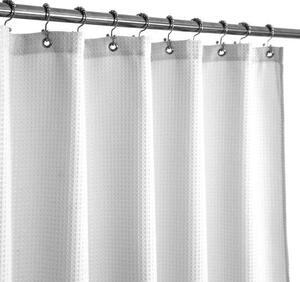 Závěs do koupelny, voděodolný, šířka 106,7 cm, gramáž 230 g/m², struktura připomínající vafle, bílý vzor "piké", lze prát v pračce, dekorativní