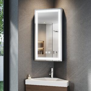 Jednodveřová rohová zrcadlová skříňka SONNI 38,5x70x16 cm s dvojitým dotykovým spínačem Nastavitelná světlá a tmavá Tři barevné teploty s funkcí proti zamlžení