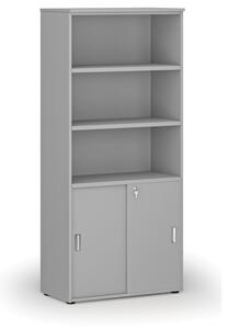 Kombinovaná kancelářská skříň PRIMO GRAY, zasouvací dveře na 2 patra, 1781 x 800 x 420 mm, šedá