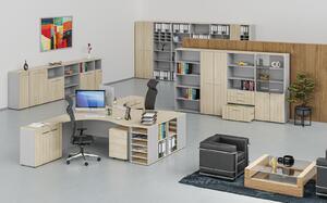 Kombinovaná kancelářská skříň PRIMO GRAY, 1087 x 400 x 420 mm, šedá/dub přírodní