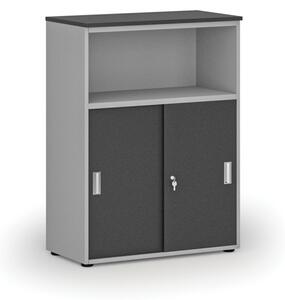 Kombinovaná kancelářská skříň se zásuvnými dveřmi PRIMO GRAY, 1087 x 800 x 420 mm, šedá/grafit