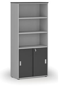 Kombinovaná kancelářská skříň PRIMO GRAY, zasouvací dveře na 2 patra, 1781 x 800 x 420 mm, šedá/grafit