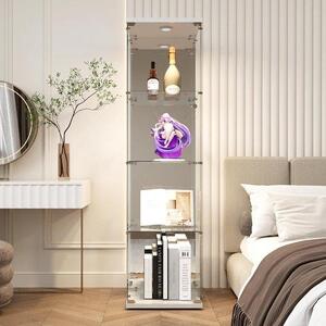 Skleněná vitrína – regál s výkladní skříňkou – pro prezentaci sbírek – integrované LED osvětlení – 164,5 x 42,5 x 36,5 cm – bílá barva