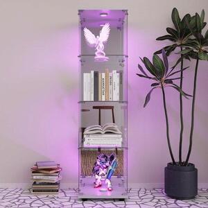 Skleněná vitrína – regál s výkladní skříňkou – pro prezentaci sbírek – integrované LED osvětlení – 164,5 x 42,5 x 36,5 cm – bílá barva