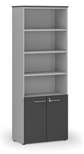 Kombinovaná kancelářská skříň PRIMO GRAY, dveře na 2 patra, 2128 x 800 x 420 mm, šedá/grafit