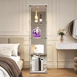 Skleněná vitrína – regál s výkladní skříňkou – pro prezentaci sbírek – integrované LED osvětlení – 164,5 x 42,5 x 36,5 cm – bílá barva