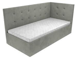 Čalouněná postel Lily s čelem s vtahy, lamelovým roštem a úložným prostorem - Světle šedá, 80 x 200 cm, Bez navýšení, Bez matrace