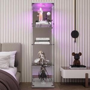 Skleněná vitrína – regál s výkladní skříňkou – pro prezentaci sbírek – integrované LED osvětlení – 164,5 x 42,5 x 36,5 cm – bílá barva