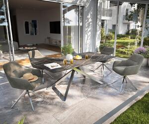 DELIFE Jídelní stůl Edge 200x100 cm keramika Laminam® Noir Desir hnědá křížová podnož obdélník černá