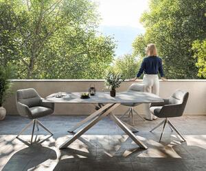 DELIFE Jídelní stůl Edge oválný tvar 200x100 cm keramika beton šedá křížová podnož nerezová ocel
