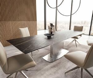 DELIFE Jídelní stůl Edge 200-300x100 keramika Laminam®Noir Desir hnědá Wave nerezová ocel rozkládací