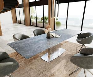 DELIFE Jídelní stůl Edge 200-300x100 keramika Laminam®Nero Greco antracitová Wave nerezová ocel rozkládací