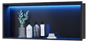 Sprchová hlavice z nerezové oceli s RGB LED osvětlením, vestavěná sprchová kabina, černá, 75 x 30 cm
