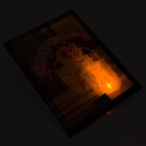 Nástěnná malba růže a lucernička, 1 LED, 30 x 40 cm
