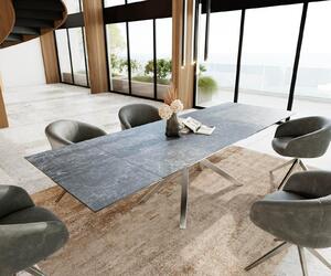 DELIFE Jídelní stůl Edge 200-300x100 keramika Laminam®Nero Greco antracitová křížová podnož nerezová ocel rozkládací