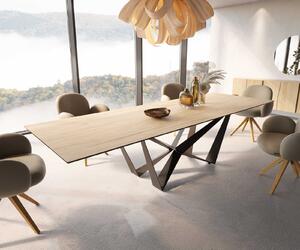 DELIFE Jídelní stůl Edge 300x100 keramika Laminam® Sabbia dubová barva Spider plochá ocel černá