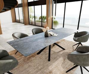 DELIFE Jídelní stůl Edge 200-300x100 keramika Laminam®Nero Greco antracitová křížová podnož obdélníkový černý rozkládací