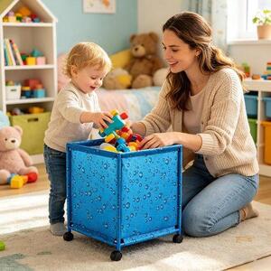 Úložný box pro bazén – mobilní organizér – úložný box do zahrady – s hladkými kolečky – 58x16x10 cm – modrá barva