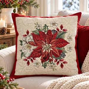 Vánoční povlak na polštář s motivem Poinsettia 45x45 cm