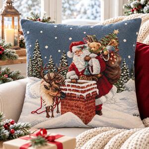 Gobelínový vánoční povlak na polštář s motivem Santa na střeše 45x45 cm