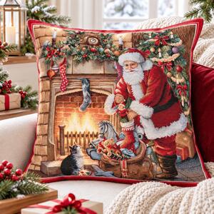 Vánoční povlak na polštář s motivem Santa s dárky - matný 45x45 cm