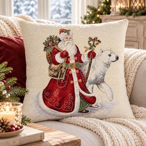 Gobelínový vánoční povlak na polštář s motivem Santa a lední medvěd 45x45 cm