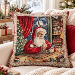 Vánoční povlak na polštář s motivem Dílna Santy 45x45 cm