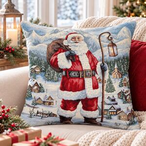 Gobelínový vánoční povlak na polštář s motivem Santa s lucernou 45x45 cm
