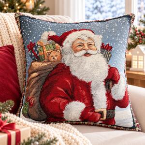 Gobelínový vánoční povlak na polštář s motivem Santa s pytlem dárků 45x45 cm