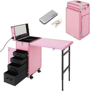 Skládací stolek pro manikúru – pracovní prostor pro manikérku – mobilní použití – včetně kosmetické tašky – rozměry 68 x 38 x 68 cm – růžová barva