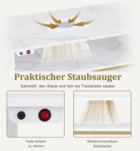 Manikérský stolek – stůl na manikúru, stolek na pedikúru – pracovní plocha pro manikérský salon – integrovaný vysavač – rozměry 110 x 81 cm – barva: bílá s zlatými prvky
