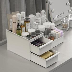 Organizér na make-up a kosmetiku, bílý, velká kapacita, ideální na psací stůl nebo toaletní stolek. Vhodný pro uspořádání kosmetiky a produktů pro péči o pleť