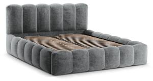 Šedá čalouněná dvoulůžková postel s úložným prostorem a roštem 200x200 cm Lupine – Micadoni Home