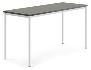 AJ Produkty Stůl SONITUS, 1800x700x900 mm, bílé nohy, deska s linoleem, tmavě šedá