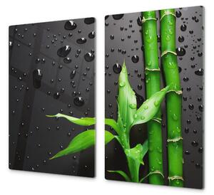 Ochranná deska bambus kapky vody na černém - 52x60cm / S lepením na zeď