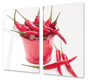 Ochranná deska chilli v červeném kyblíku - 52x60cm / S lepením na zeď