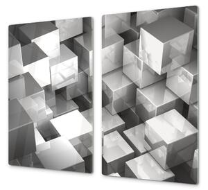Ochranná deska 3D šedý abstrakt kostky - 52x60cm / S lepením na zeď