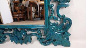 Zrcadlo TYRKYS modrá, 90x90cm, exotické dřevo, ruční práce