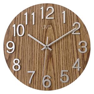 JVD Skleněné kulaté hnědé čitelné nástěnné hodiny v imitaci dřeva JVD HT98.9 ( )