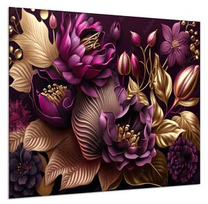 Obraz skleněný design květin a listů ve švestce - 55 x 55 cm
