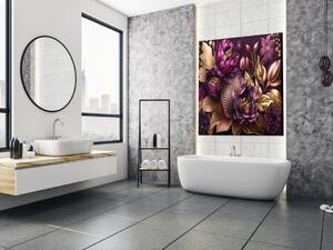 Obraz skleněný design květin a listů ve švestce - 50 x 50 cm