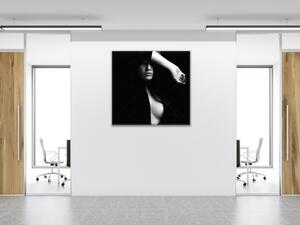 Obraz skleněný krásná žena v černém - 40 x 40 cm