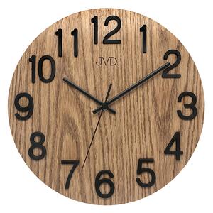 JVD Skleněné kulaté hnědé čitelné nástěnné hodiny v imitaci dřeva JVD HT98.7 ( )