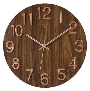 JVD Skleněné hnědé kulaté čitelné nástěnné hodiny v imitaci dřeva JVD HT98.8 ( )