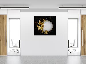 Obraz skleněný kulatý znak se zlatými motýly - 40 x 40 cm