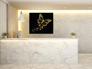 Obraz skleněný luxusní zlatý motýl a záře srdíček - 40 x 40 cm