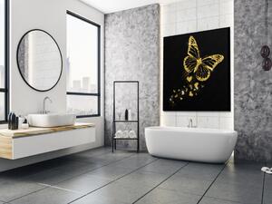Obraz skleněný luxusní zlatý motýl a záře srdíček - 40 x 40 cm