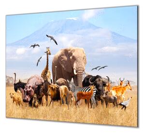 Ochranná deska skupina afrických zvířat pod Klilimajaro - 40x60cm / S lepením na zeď